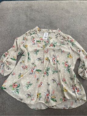 Liberty Love Beige Floral Polka Dot V-Neck Blouse